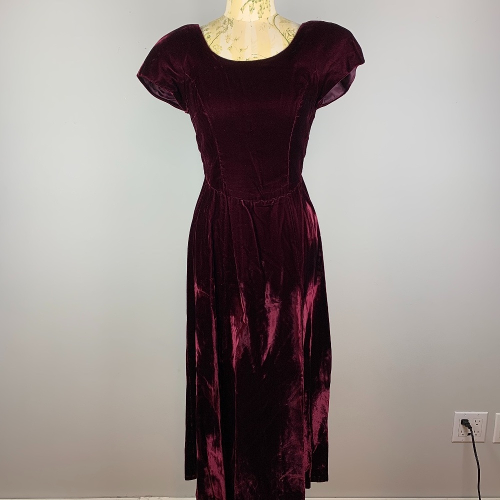 Vintage Velvet Dress with large Satin Tie Bow 4